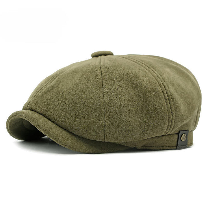 Béret octogonal en daim de couleur unie de style rétro - Vert armée - Réglable (21 5/8"-23 1/4") - image 13