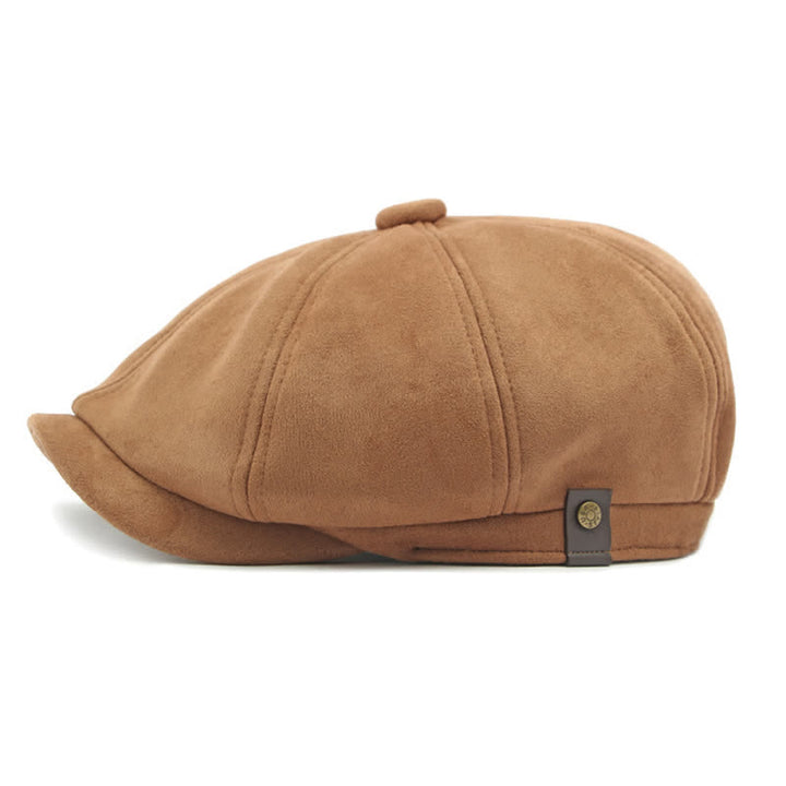 Béret octogonal en daim de couleur unie de style rétro - image 2