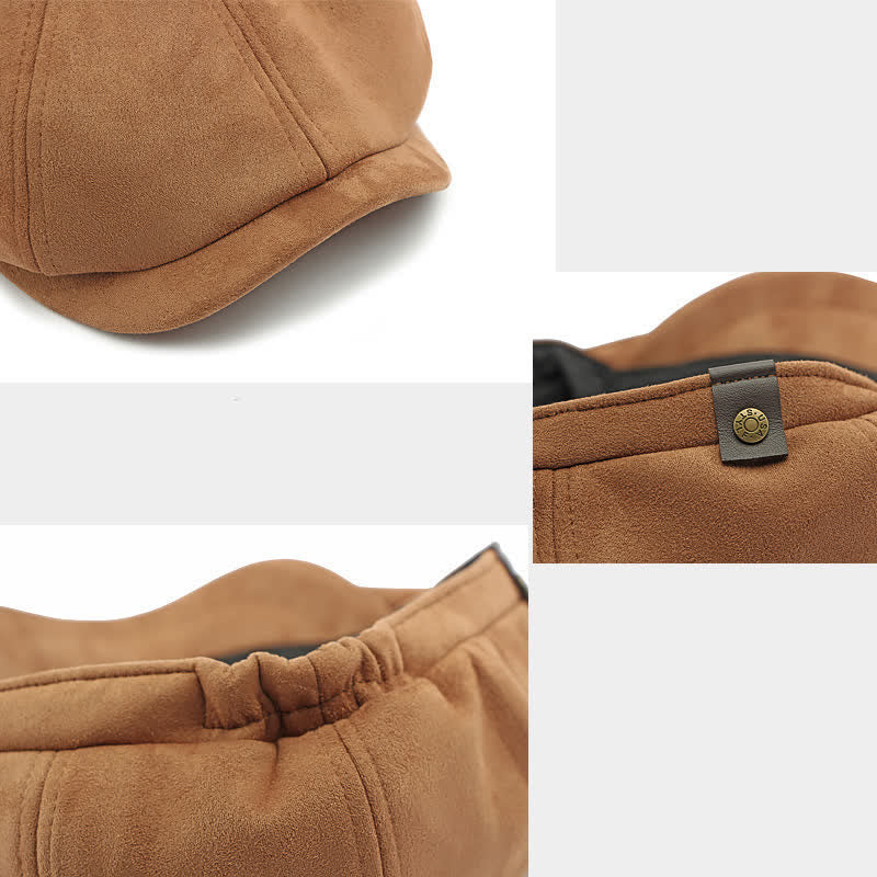 Béret octogonal en daim de couleur unie de style rétro - image 7