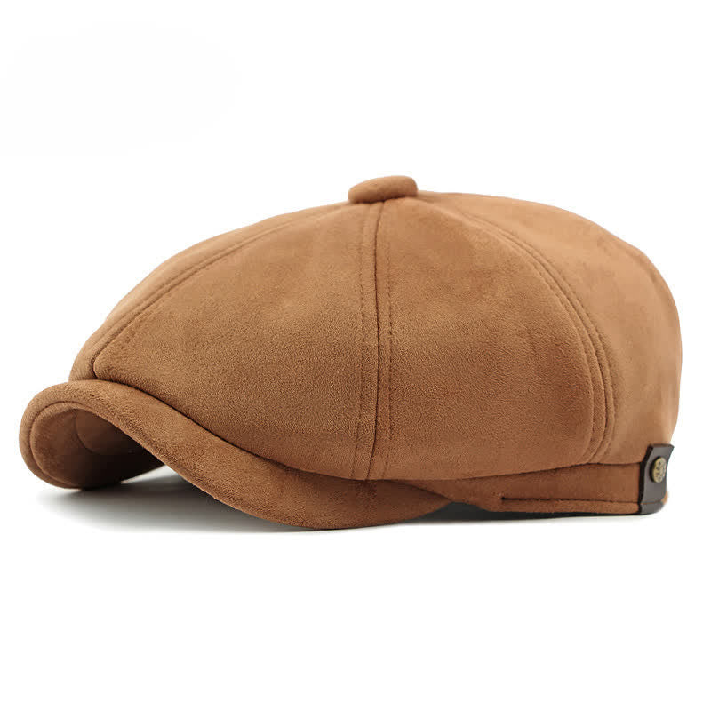Béret octogonal en daim de couleur unie de style rétro - Chocolat - Réglable (21 5/8"-23 1/4") - image 0