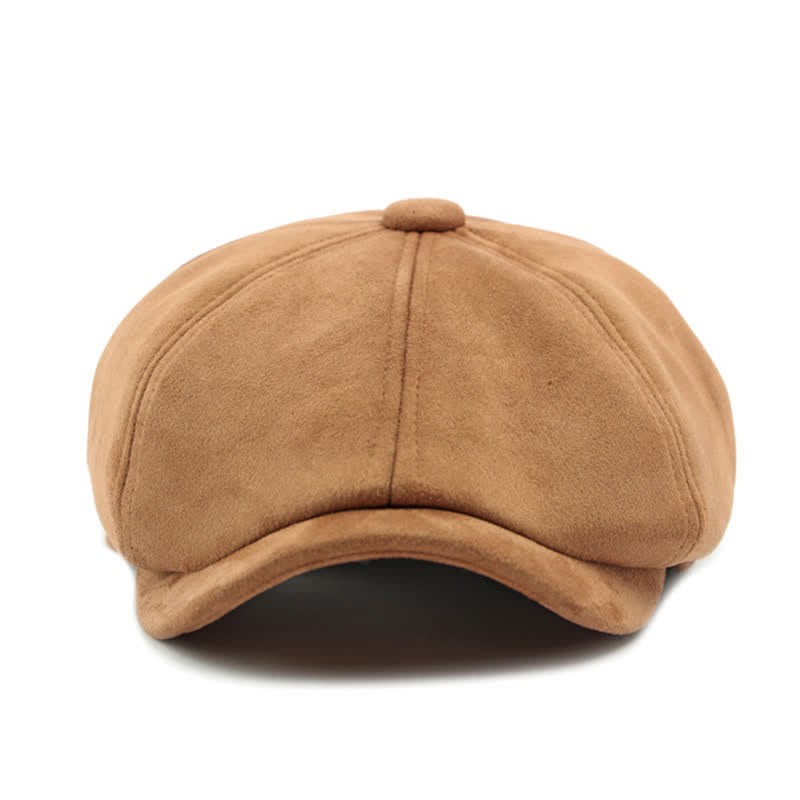 Béret octogonal en daim de couleur unie de style rétro - image 1