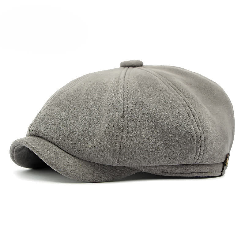 Béret octogonal en daim de couleur unie de style rétro - Gris - Réglable (21 5/8"-23 1/4") - image 12