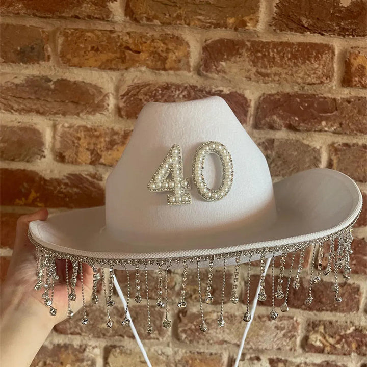 Autocollant de lettre numérique DIY à pompon et perles à la mode pour chapeau de cowboy - image 2