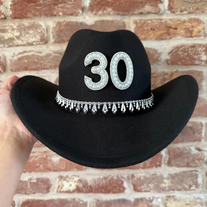 Autocollant de lettre numérique DIY à pompon et perles à la mode pour chapeau de cowboy - image 3