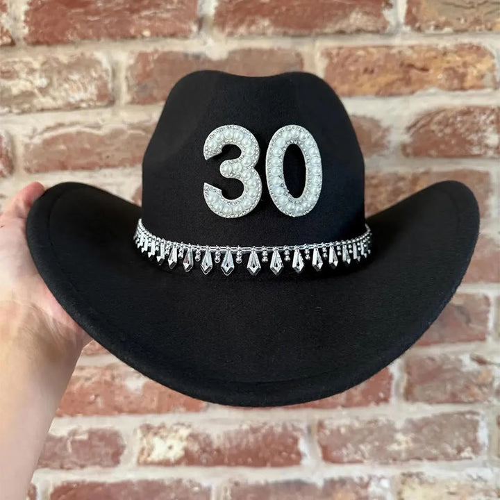 Autocollant de lettre numérique DIY à pompon et perles à la mode pour chapeau de cowboy - image 3