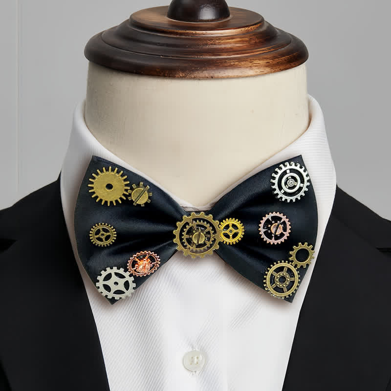 Nœud papillon orné d'un engrenage Steampunk esthétique industriel - Noir - image 0