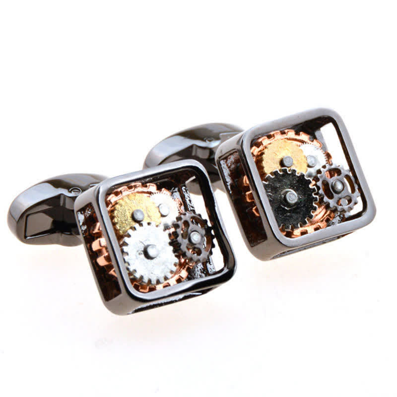 Boutons de manchette carrés pour hommes, motif mécanique, engrenages Steampunk - Gris - image 5