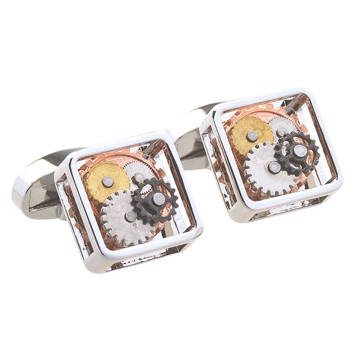 Boutons de manchette carrés pour hommes, motif mécanique, engrenages Steampunk - Argent - image 0