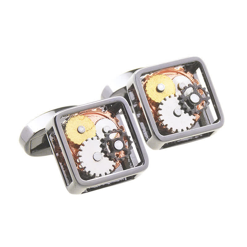 Boutons de manchette carrés pour hommes, motif mécanique, engrenages Steampunk - image 3