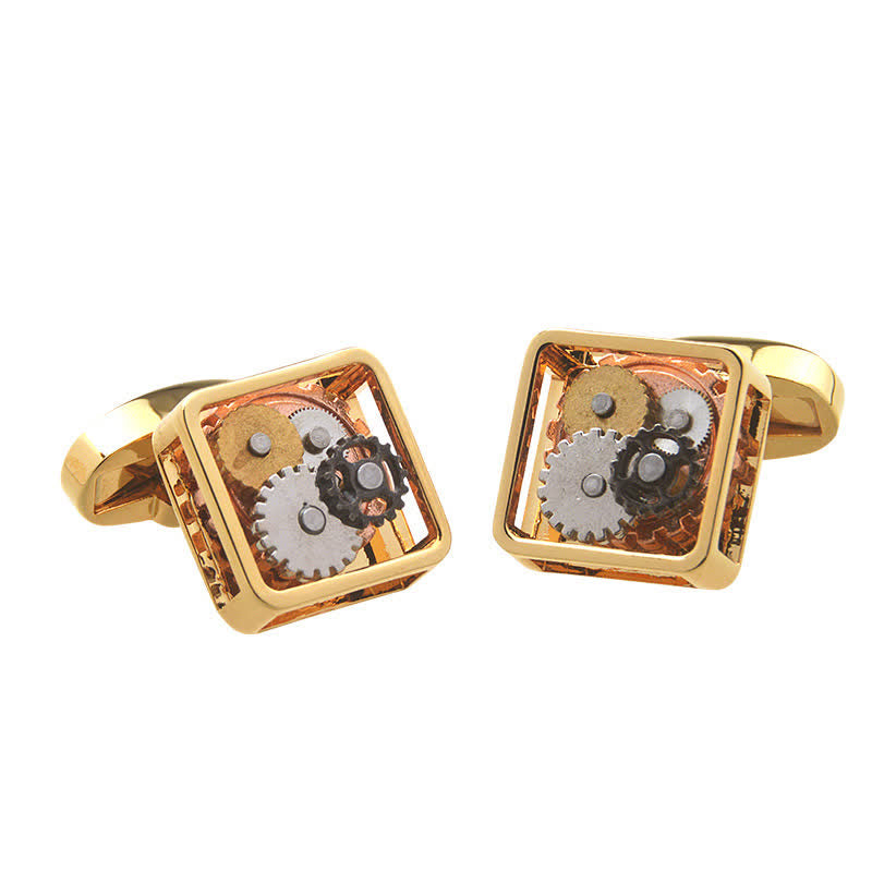 Boutons de manchette carrés pour hommes, motif mécanique, engrenages Steampunk - Or - image 4