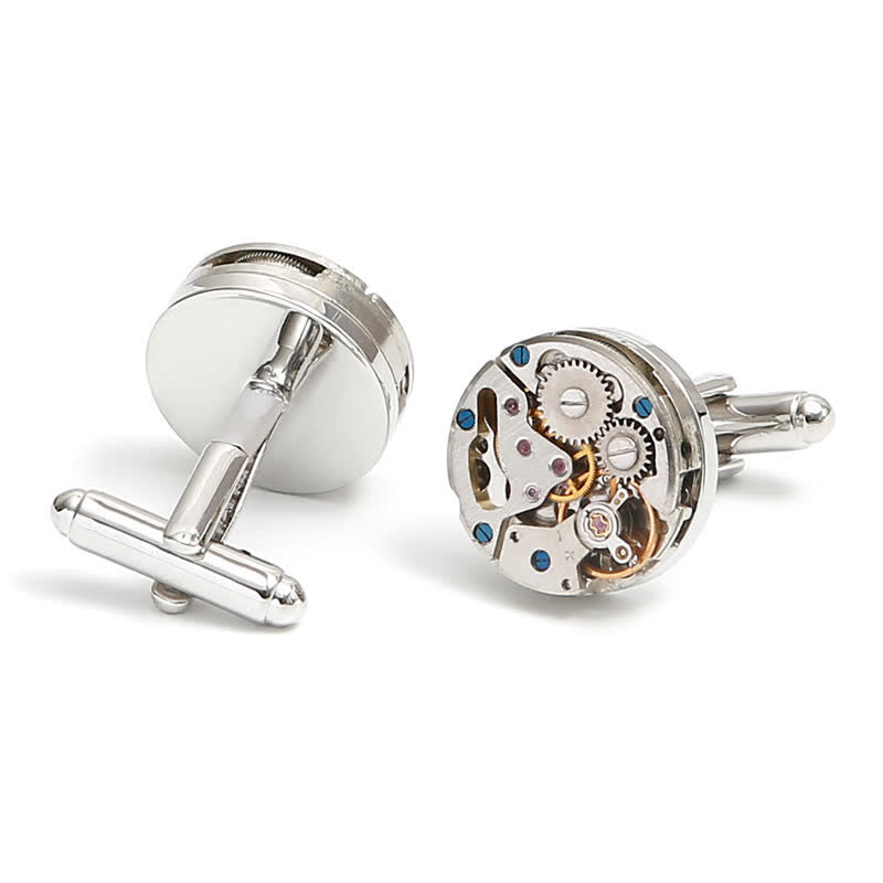 Boutons de manchette exquis en argent avec engrenages mécaniques Steampunk - Argent - image 0