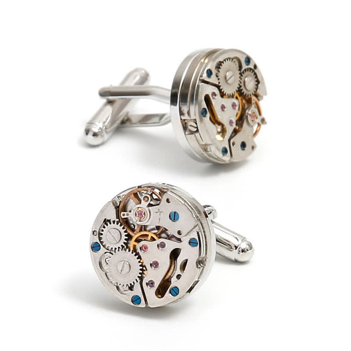 Boutons de manchette exquis en argent avec engrenages mécaniques Steampunk - image 5
