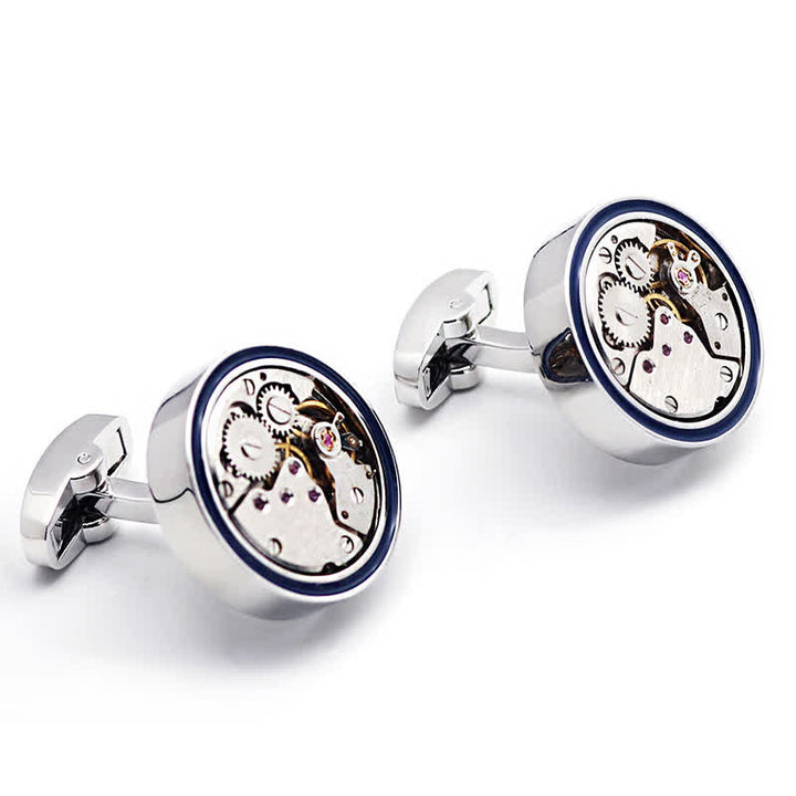 Boutons de manchette à anneau bleu en forme d'engrenages Steampunk à mouvements mécaniques - image 4
