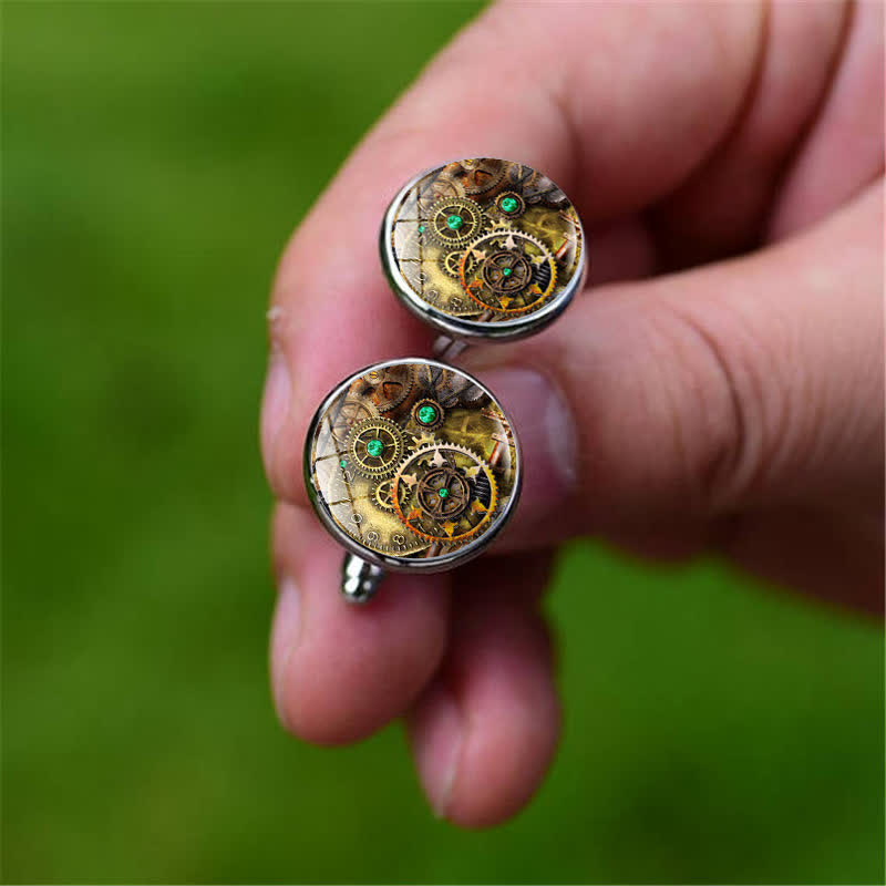 Boutons de manchette à motif d'engrenages Steampunk vintage - image 4