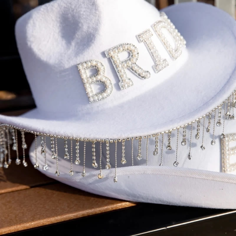 Chapeau de cowboy exquis avec pompon et perles incrustées - image 6