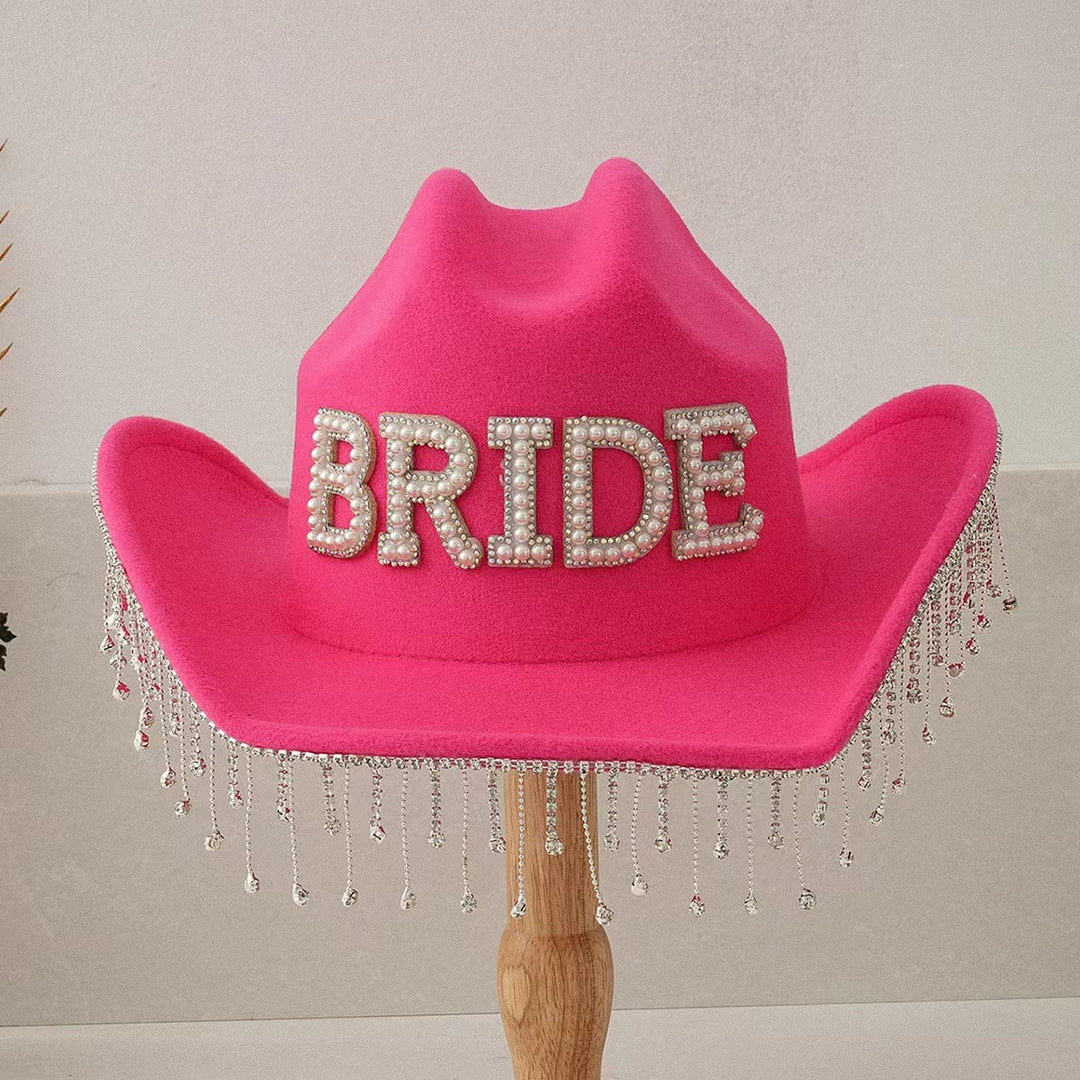 Chapeau de cowboy exquis avec pompon et perles incrustées - Rouge - Réglable (environ 21 5/8"-23 1/4") - image 5