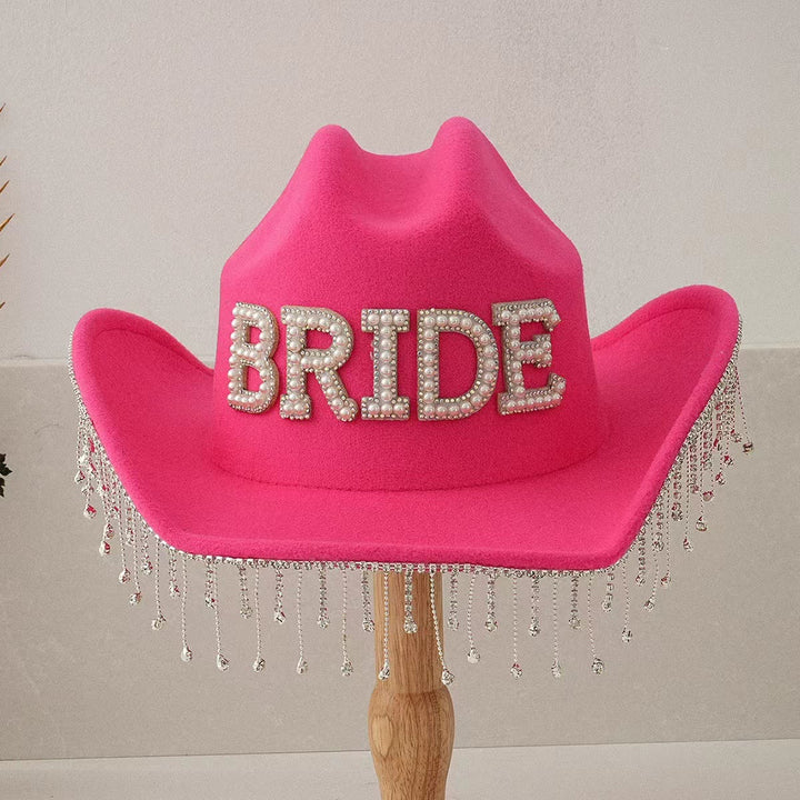 Chapeau de cowboy exquis avec pompon et perles incrustées - Rouge - Réglable (environ 21 5/8"-23 1/4") - image 5