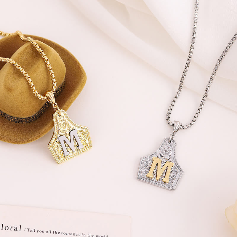 Collier pendentif exquis en forme de lettre en relief, doré et argenté - image 1