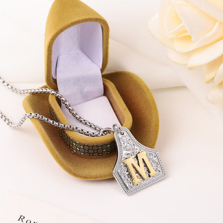 Collier pendentif exquis en forme de lettre en relief, doré et argenté - image 4