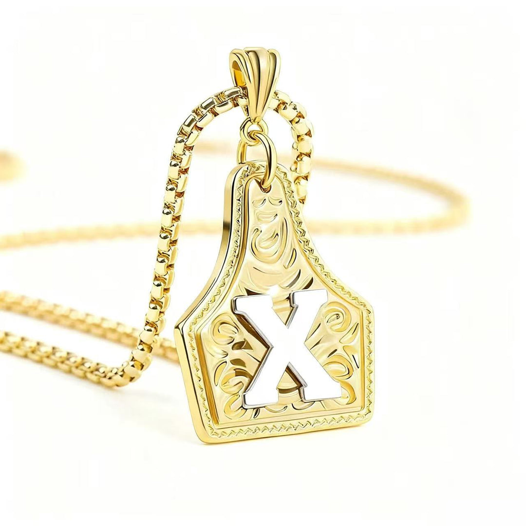 Collier pendentif exquis en forme de lettre en relief, doré et argenté - Doré - X - image 27