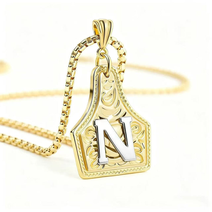 Collier pendentif exquis en forme de lettre en relief, doré et argenté - Doré - N - image 17