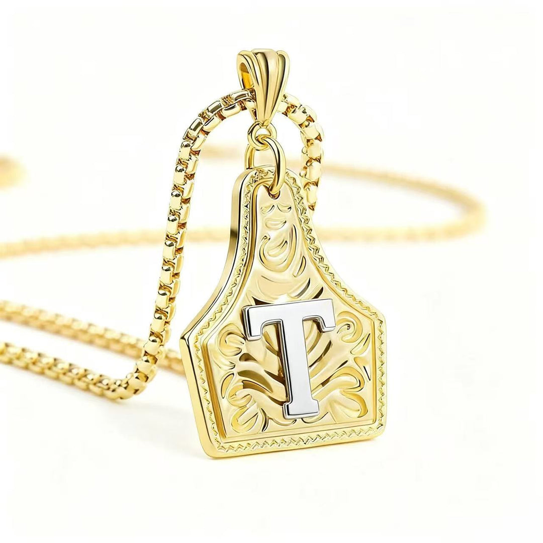 Collier pendentif exquis en forme de lettre en relief, doré et argenté - Doré - T - image 23