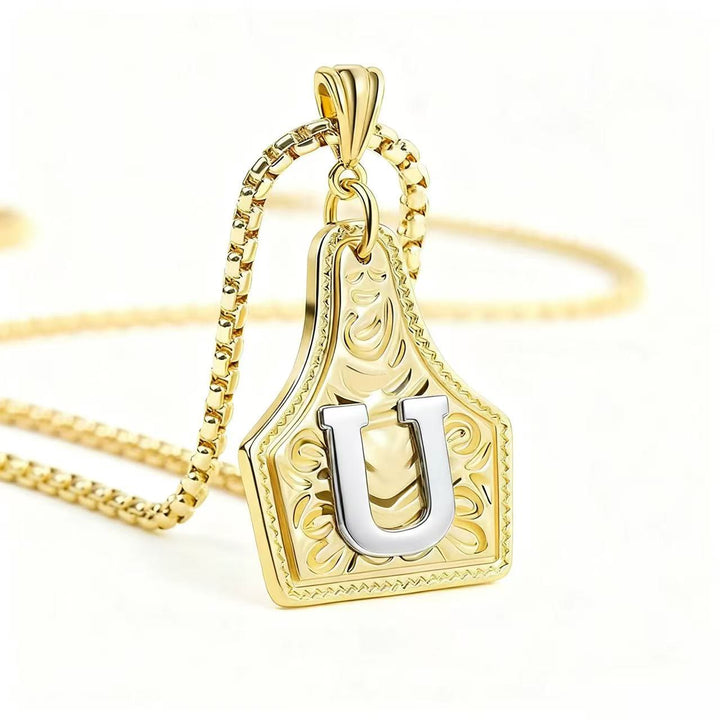 Collier pendentif exquis en forme de lettre en relief, doré et argenté - Doré - Tu - image 24