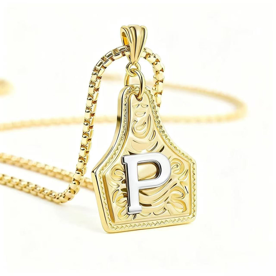 Collier pendentif exquis en forme de lettre en relief, doré et argenté - Doré - P - image 19