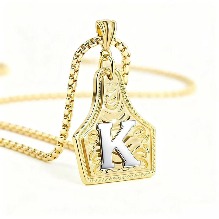 Collier pendentif exquis en forme de lettre en relief, doré et argenté - Doré - K - image 14