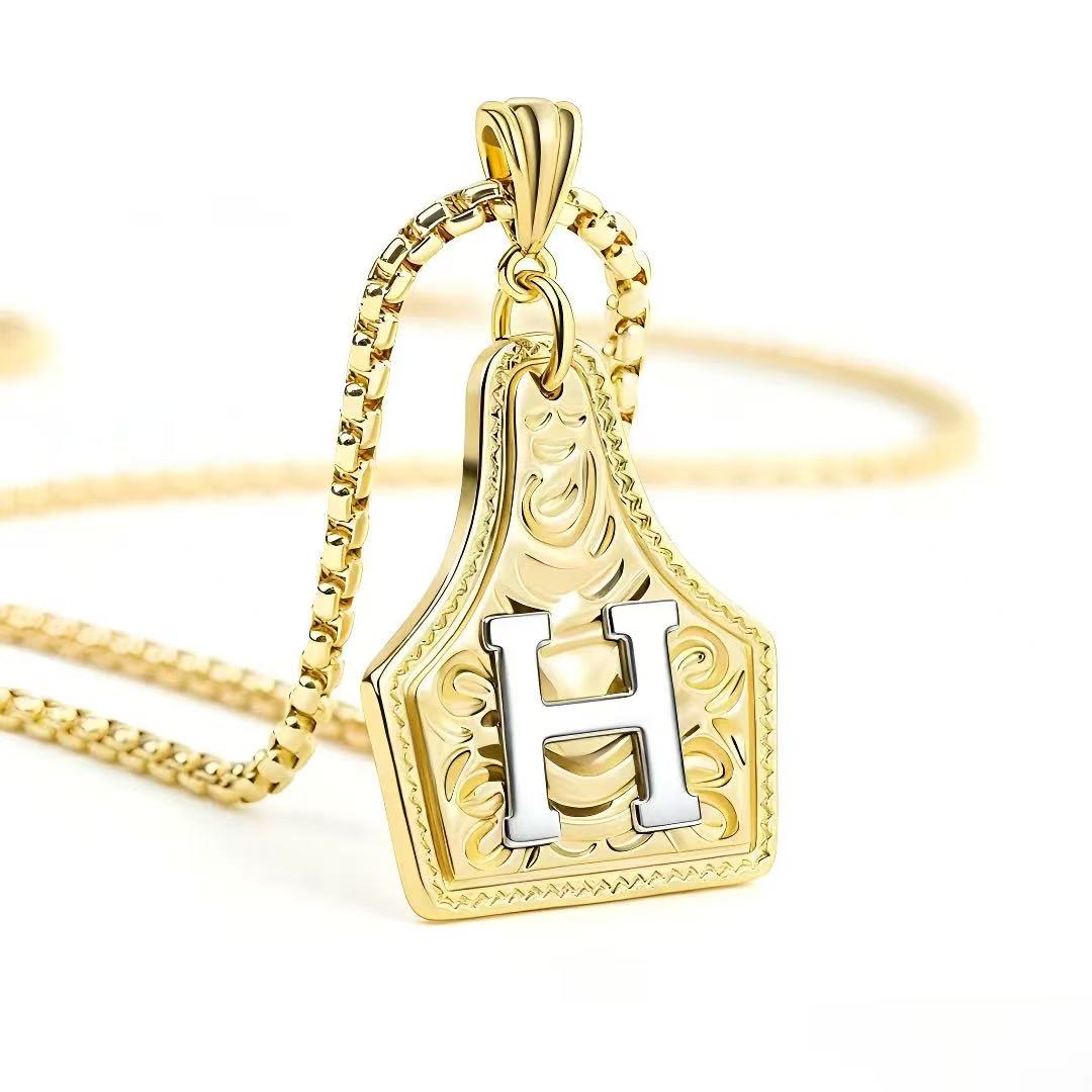 Collier pendentif exquis en forme de lettre en relief, doré et argenté - Doré - H - image 11