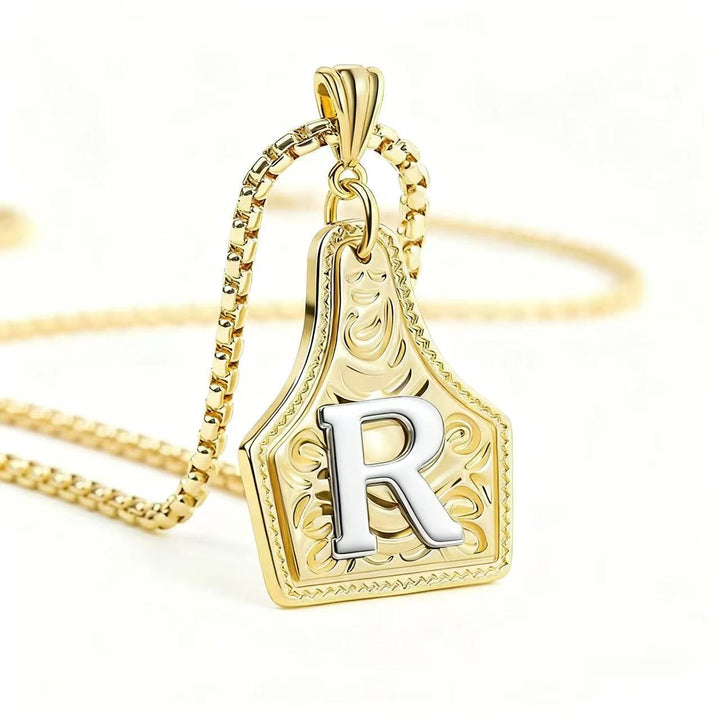 Collier pendentif exquis en forme de lettre en relief, doré et argenté - Doré - R - image 21