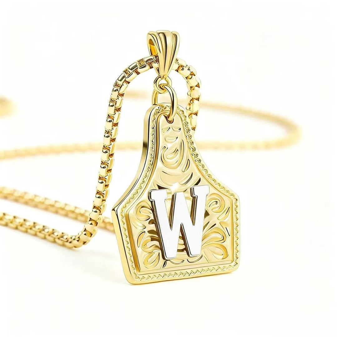 Collier pendentif exquis en forme de lettre en relief, doré et argenté - Doré - W - image 26
