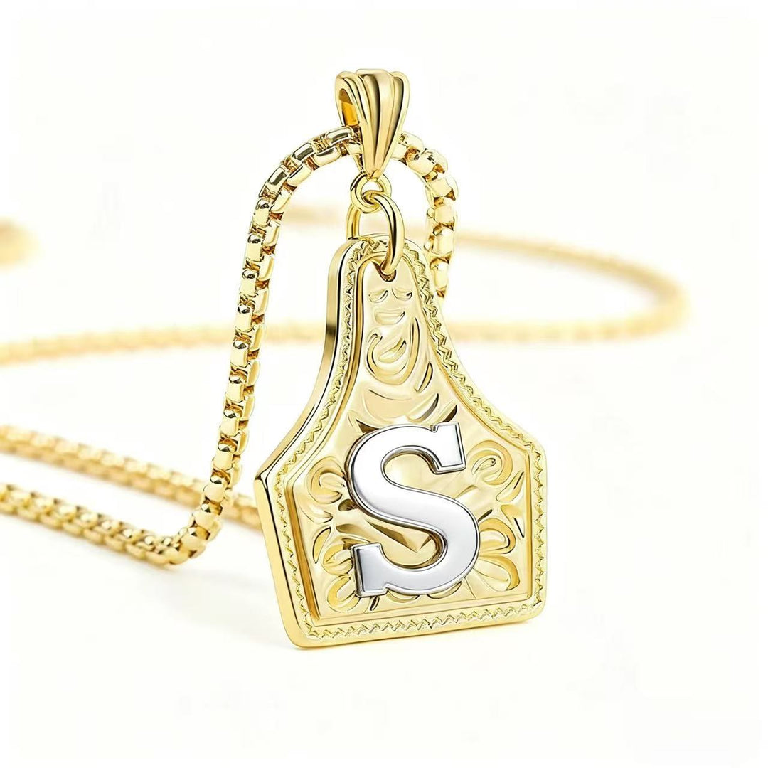 Collier pendentif exquis en forme de lettre en relief, doré et argenté - Doré - S - image 22