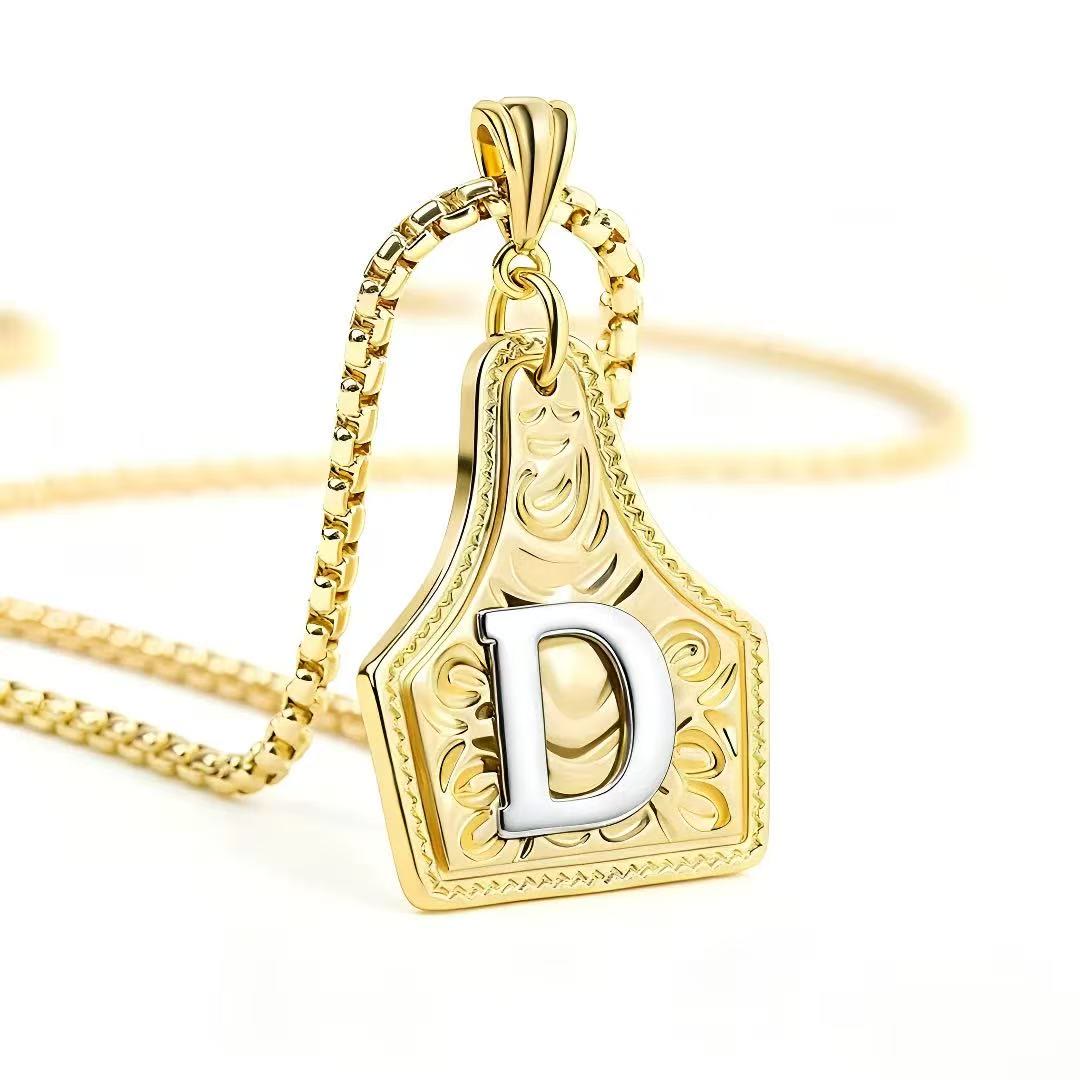 Collier pendentif exquis en forme de lettre en relief, doré et argenté - Doré - D - image 7