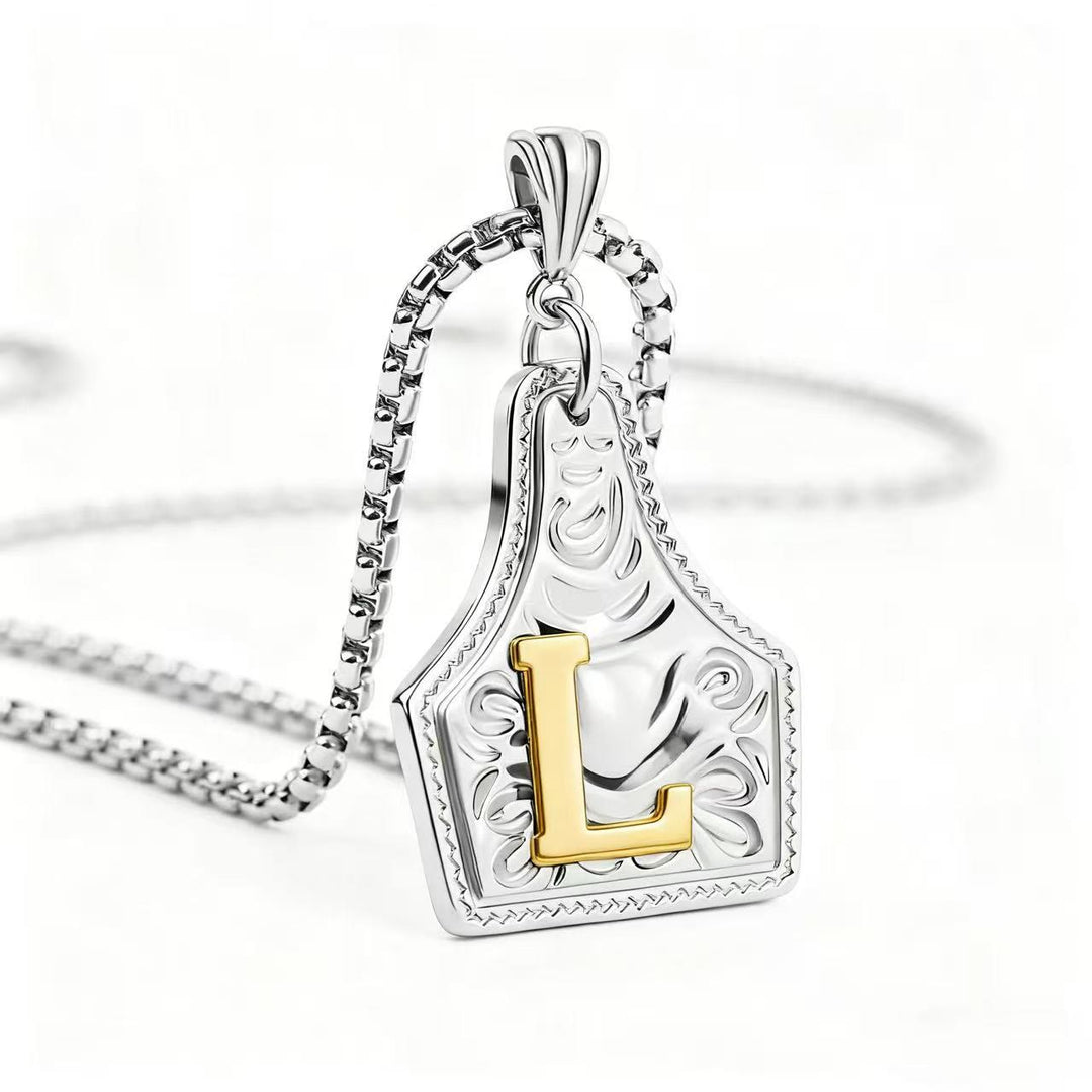 Collier pendentif exquis en forme de lettre en relief, doré et argenté - Argent - L - image 41