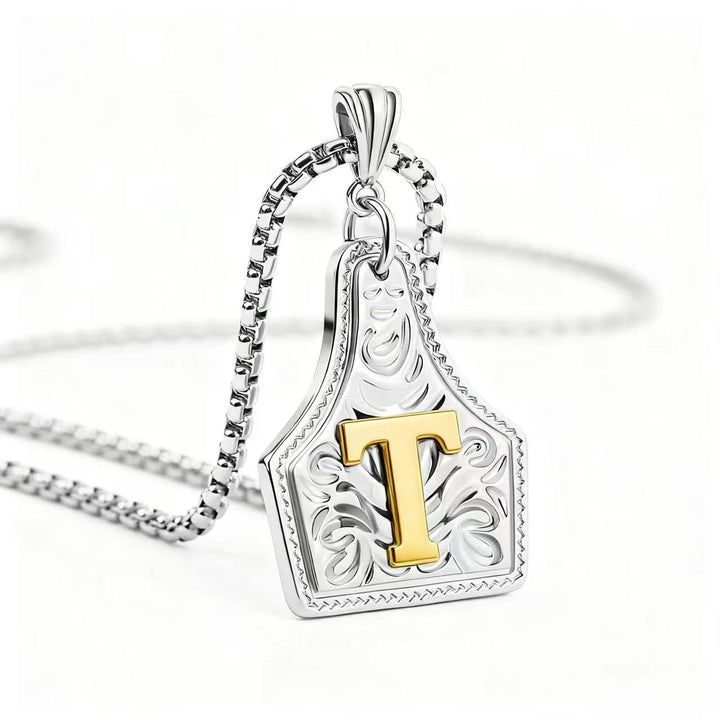 Collier pendentif exquis en forme de lettre en relief, doré et argenté - Argent - T - image 49