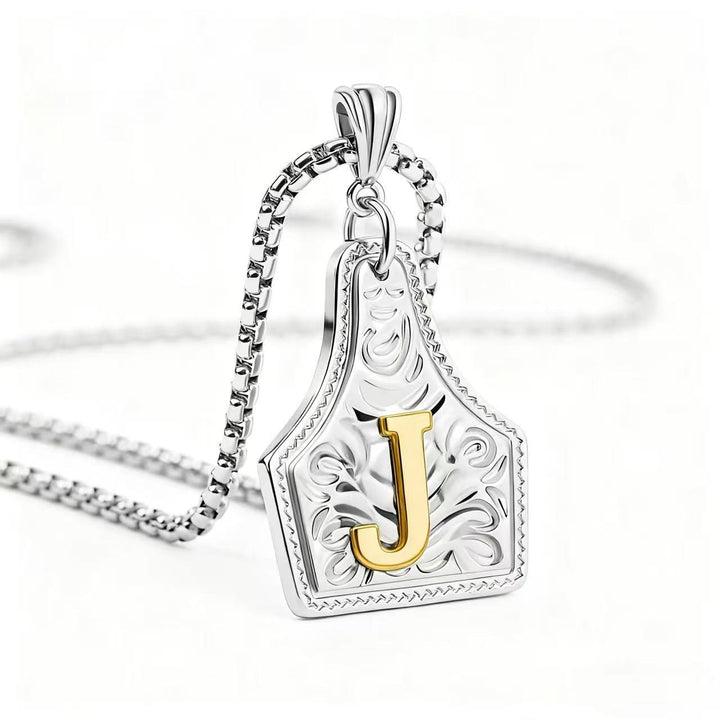 Collier pendentif exquis en forme de lettre en relief, doré et argenté - Argent - J - image 39