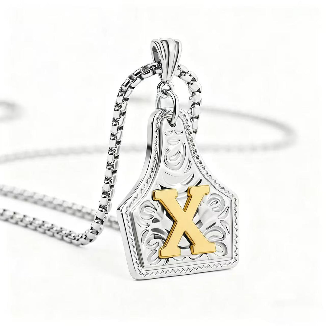 Collier pendentif exquis en forme de lettre en relief, doré et argenté - Argent - X - image 53