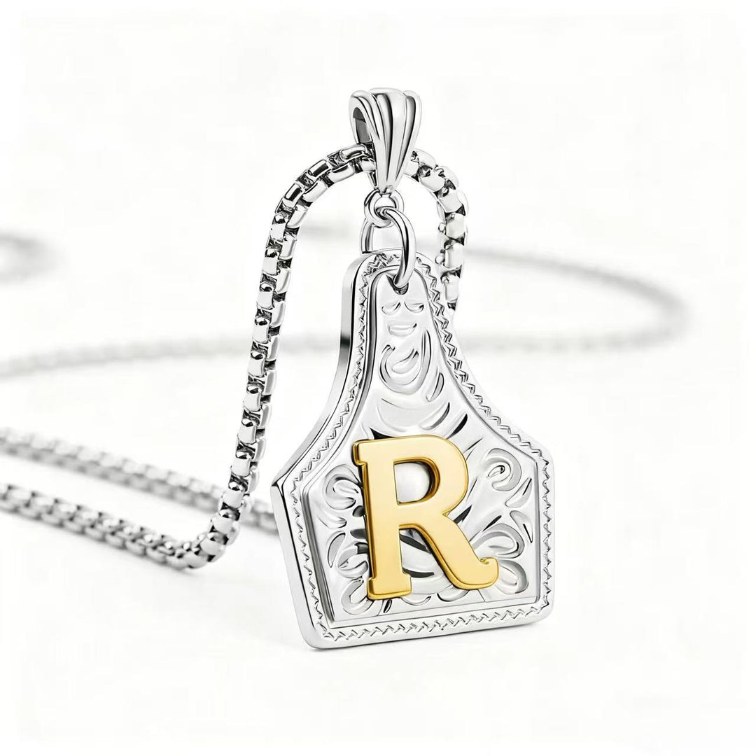 Collier pendentif exquis en forme de lettre en relief, doré et argenté - Argent - R - image 47