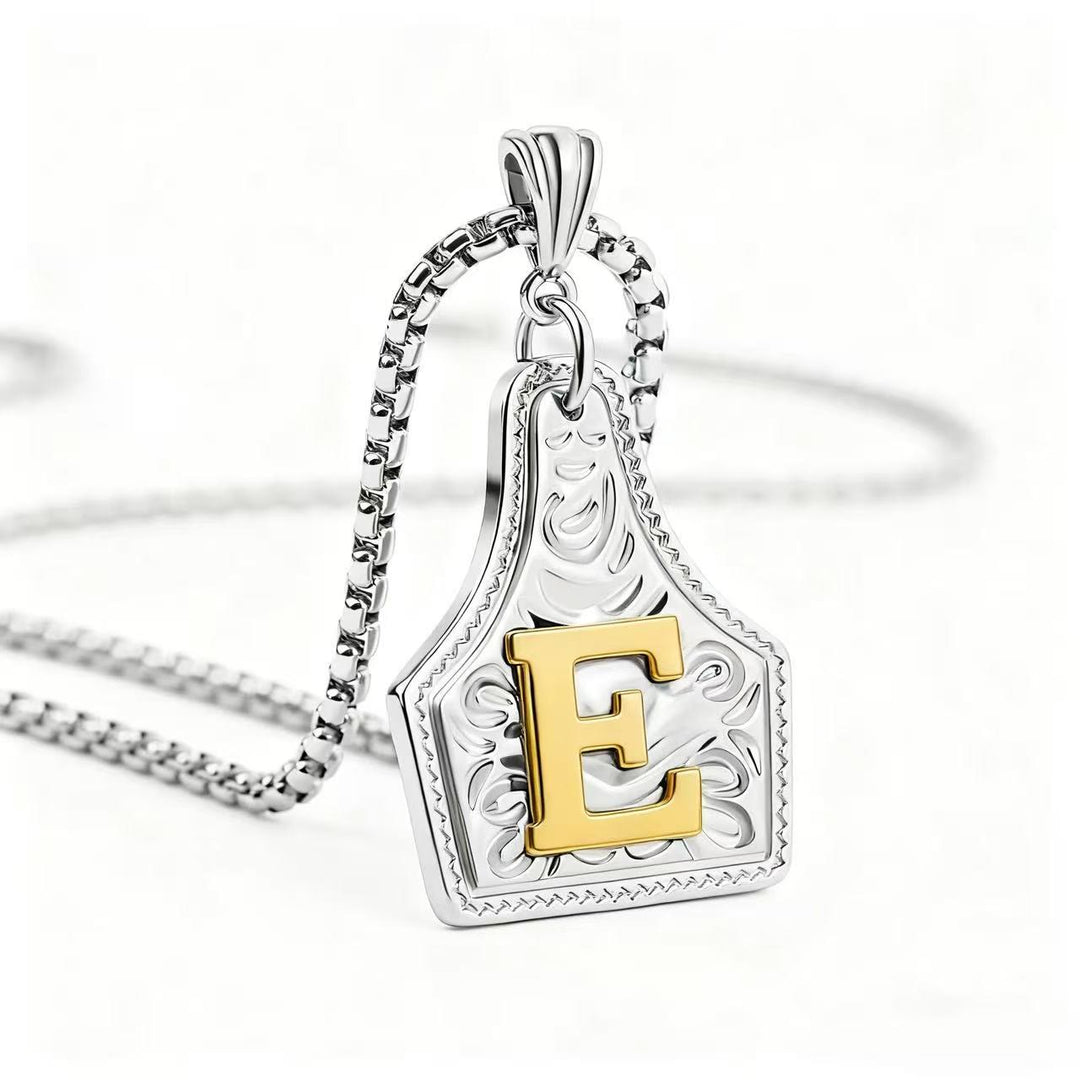 Collier pendentif exquis en forme de lettre en relief, doré et argenté - Argent - E - image 34
