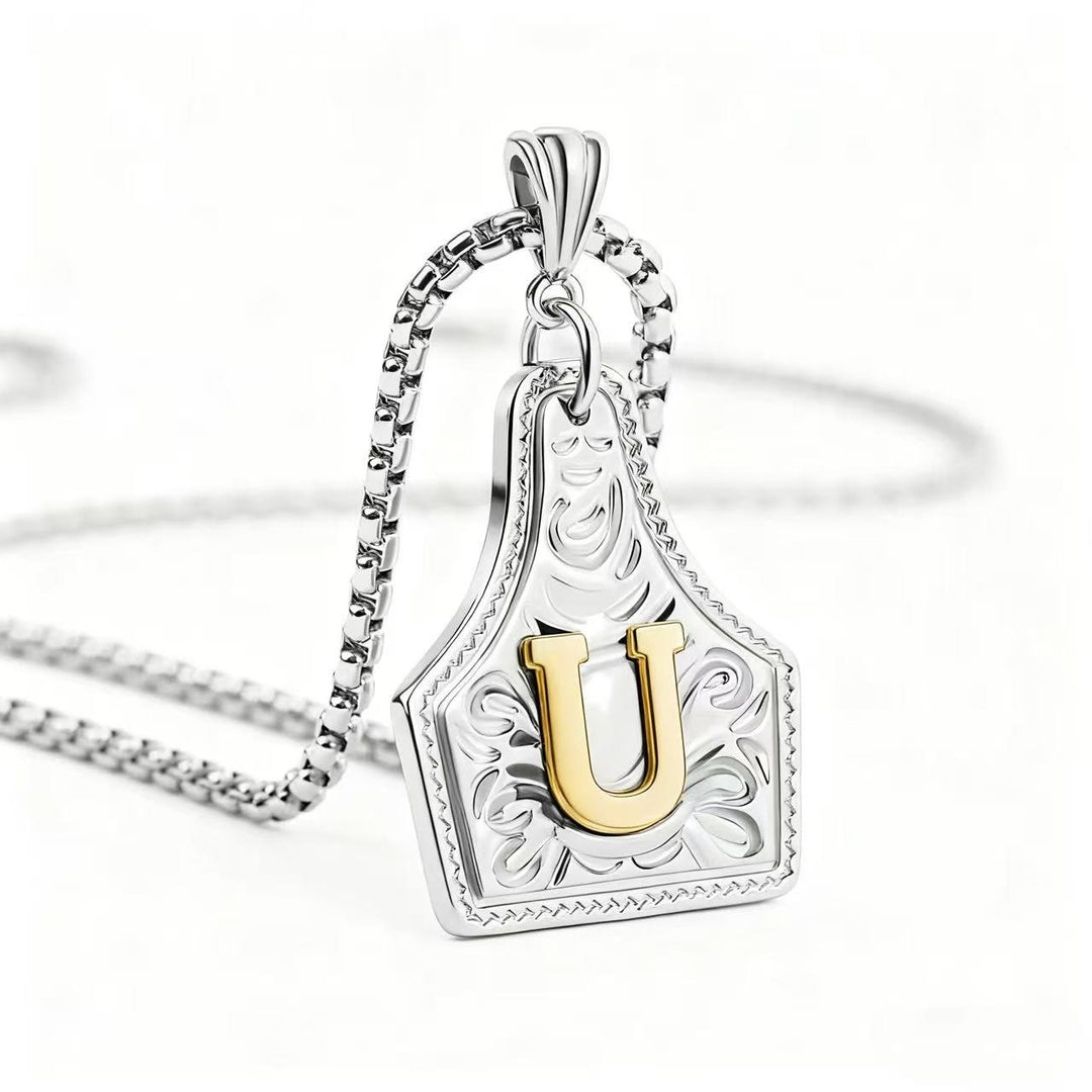 Collier pendentif exquis en forme de lettre en relief, doré et argenté - Argent - Tu - image 50