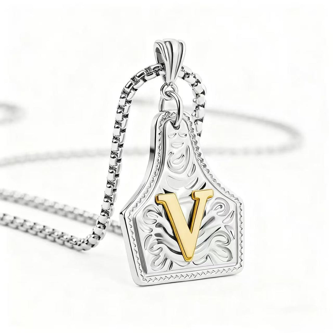 Collier pendentif exquis en forme de lettre en relief, doré et argenté - Argent - V - image 51
