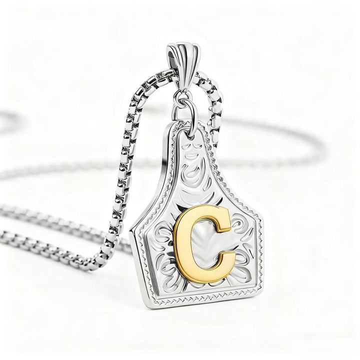 Collier pendentif exquis en forme de lettre en relief, doré et argenté - Argent - C - image 32