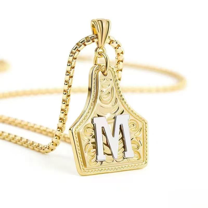 Collier pendentif exquis en forme de lettre en relief, doré et argenté - Doré - M - image 16