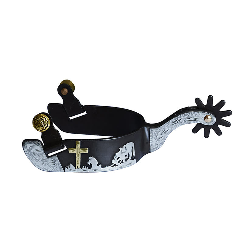 Éperons en croix sculptés en cuivre noir et blanc avec boucles en laiton - Noir - image 0