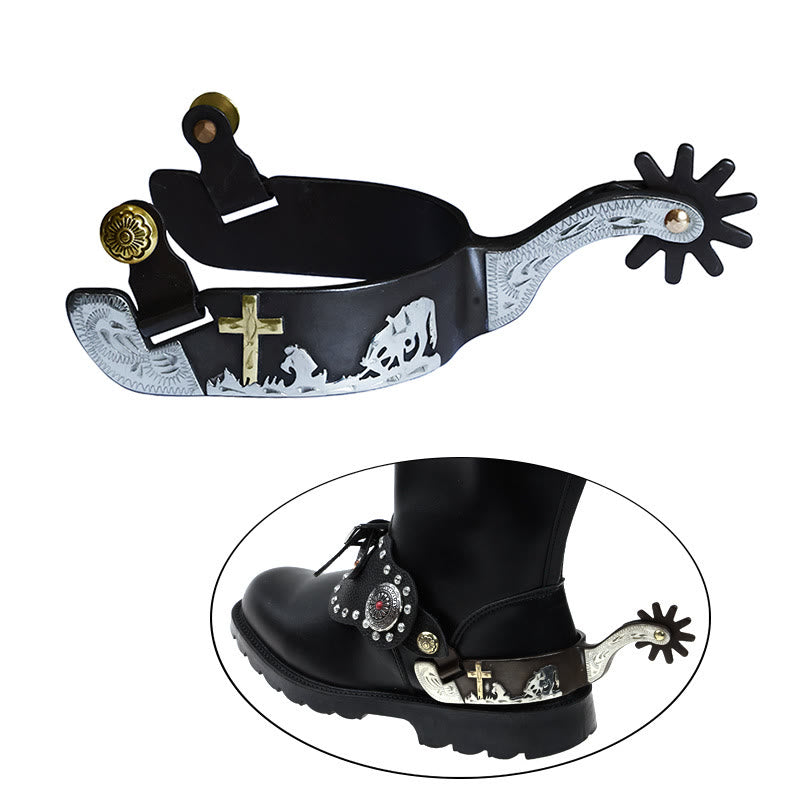Éperons en croix sculptés en cuivre noir et blanc avec boucles en laiton - image 1