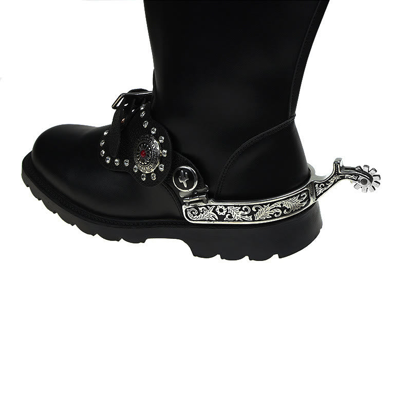 Éperons de cowboy western à motif noir argenté avec équipement - image 2