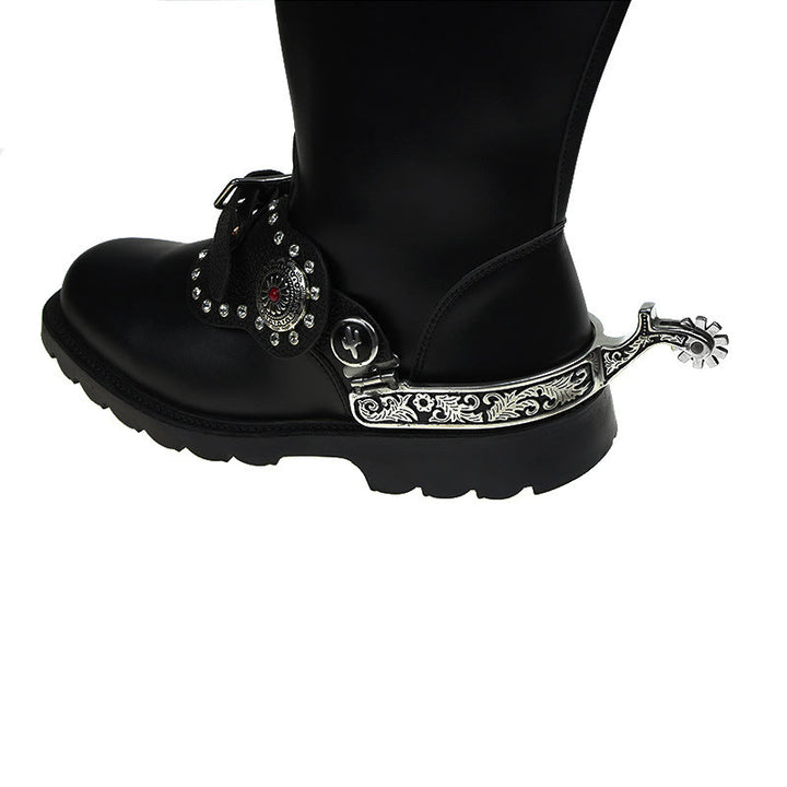 Éperons de cowboy western à motif noir argenté avec équipement - image 2