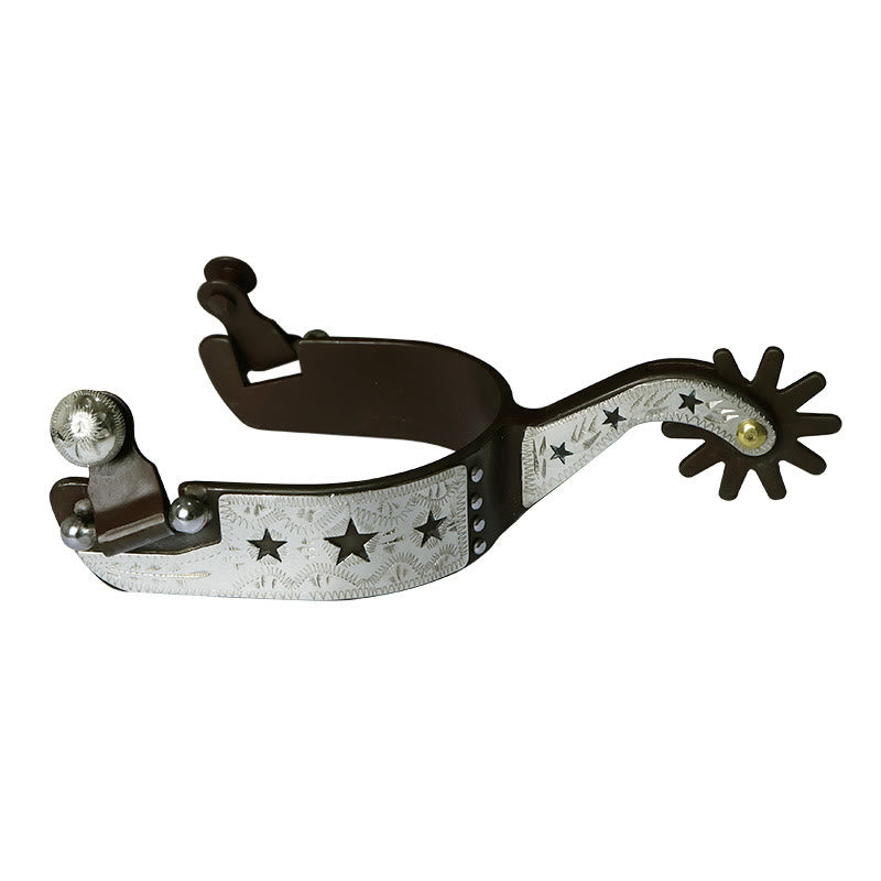 Éperons de cow-boy à boucles et étoiles en cuivre blanc avec équipement - Argent - image 0
