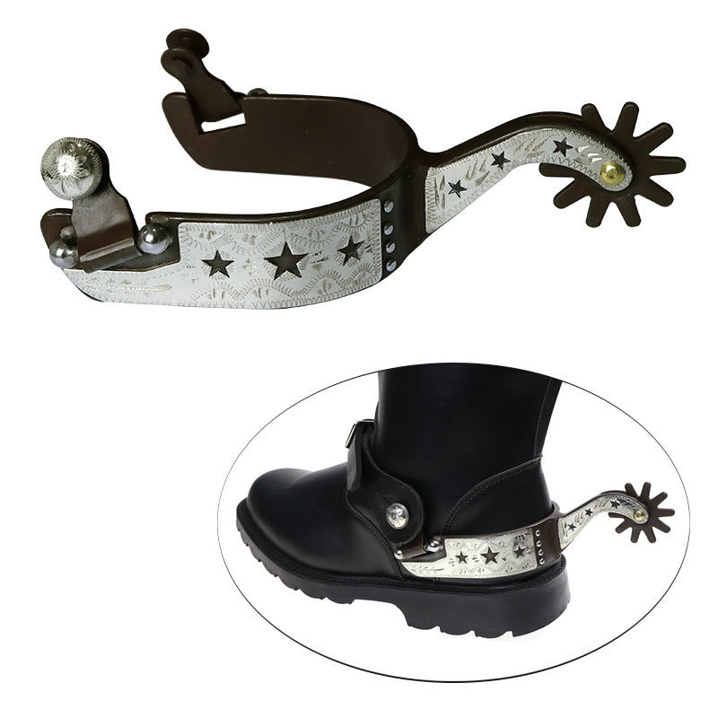 Éperons de cow-boy à boucles et étoiles en cuivre blanc avec équipement - image 1